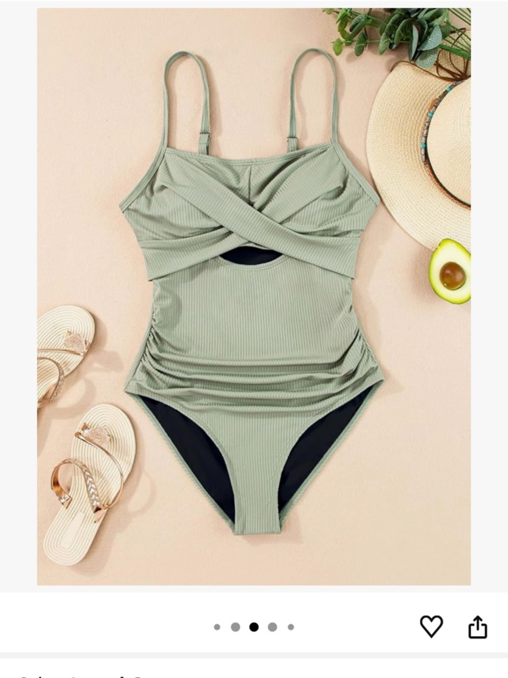 NWT Women’s Dokotoo Ribbed Twist-Front Olive One-Piece Swimsuit Size Large - Picture 8 of 10